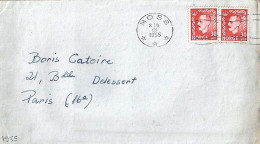 NORVEGE N° 326Ax2 S/L DU 8.10.55 POUR LA FRANCE - Cartas & Documentos