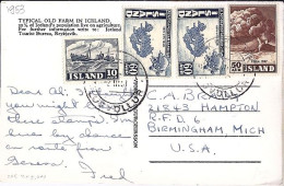 ISLANDE N° 211/222x2/224 S/CP DU 2.3.53 POUR LES USA - Storia Postale