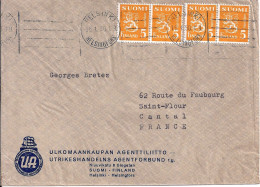 FINLANDE N° 294x4 S/L. DU 16.1.50 POUR LA FRANCE - Cartas & Documentos