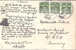 DANEMARK N° 336Ax3 S/CP DE EBELTOFT / 1.8.51 POUR LA FRANCE - Briefe U. Dokumente