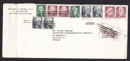 USA: Airmail Cover To Germany, 10 Stamps, President, Cancel Returned For Additional Postage (damaged; Fold) - Covers & Documents