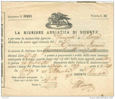 RIUNIONE ADRIATICA DI SICURTA' - ASSICURAZIONI - ROVIGO - 1875 - RICEVUTA PREMIO ANNUALE - - Manuscrits