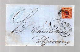 Denmark 1857 Old Cover With Stamp (Michel 4) Used Aalborg To Hjorning - Storia Postale