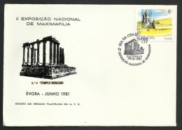 Portugal Cachet Commémoratif Temple Romain Dite De Diane Expo Philatelique Évora 1981 Event Postmark Roman Temple - Sellados Mecánicos ( Publicitario)