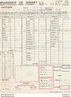 Facture De La Brasserie De Dinant (Anc Laurent & Stevenart) Adressée Au Marché Couvert Datée Du 20/11/1974 - Straßenhandel Und Kleingewerbe