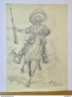 Grand Dessin Original Au Crayon De Pascal Lampecco (dans Le Style De Giraud Et Hermann) - Le Mexicain - 1997 - Signé - Original Drawings