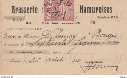 Reçu De La S.A. Brasserie Et Malterie Namuroises Rue Des Brasseurs 43-45 Namur Datée Du 25 Août 1920 - Petits Métiers