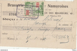 Reçu De La S.A. Brasserie Et Malterie Namuroises Rue Des Brasseurs 43-45 Namur Datée Du 28 Juin1930 - Petits Métiers