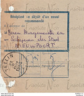 Récépissé De Dépôt D'un Envoi Recommandé Adressé Au Bourgmestre De Nieuport Depuis Tellin Par Slégers-Causard 1952 - Ambachten