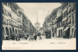 Berne. Kramgasse. Grand'Rue. Tour De L'Horloge (1220). Tramways, Passants, Commerçants. Ca 1900 - Bern