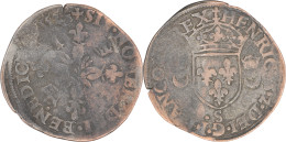 FRANCE - 1555 - HENRI II - Douzain Aux Croissants - Troyes (.S) - 2.28 G. Un Peu Gondolée - 16-108 - 1547-1559 Hendrik II