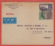 INDE ANGLAISE LETTRE DE 1939 DE BOMBAY POUR PARIS FRANCE - 1936-47 King George VI