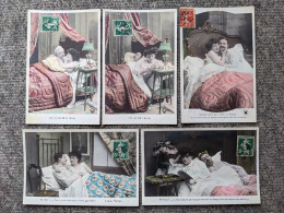 Lot 5 CPA Fantaisies Couple Divorcé Marié Amour Humour Coquin Croissant Paris - Collections & Lots