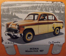 Plaque MZMA  Moskvitch N° 99. Les Grandes Marques D'automobiles Chocolat Cafés Martel Mota. Plaquette Métal 1960 - Tin Signs (vanaf 1961)