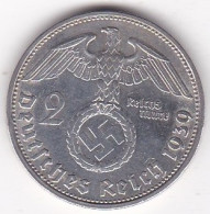 Allemagne 2 Reichsmark 1939 G Karlsruhe, Paul Von Hindenburg, En Argent - 2 Reichsmark