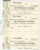 BIGLIETTO D'INGRESSO ALLA DISTRIBUZIONE DEI REGALI - PIAZZA VITTORIO EMANUELE II - 1883  - COSTO DUE SOLDI - Tickets D'entrée