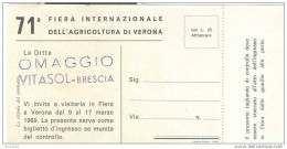 FIERA INTERNAZIONALE AGRICOLTURA  VERONA - 1969 - BIGLIETTO INGRESSO OMAGGIO  VITASOL BRESCIA - - Tickets D'entrée