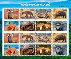 Burundi 2023, Biodiversity, Owl, Jena, Turtle, Hippo, Frog, Mushroom, Monkey, Sheetlet - Unused Stamps