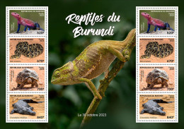 Burundi 2023, Anphibius, Turtrle, Snake, Crocodile, Sheetlet - Serpenti