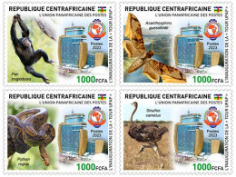 Centrafricana 2023, PAPU, Monkey, Moths, Snake, Stork, 4val - UPU (Wereldpostunie)