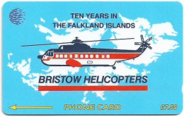 Falklands - C&W (GPT) - 10 Years Bristow Helicopters, 2CWFA, 1993, 35.000ex, Used - Isole Falkland