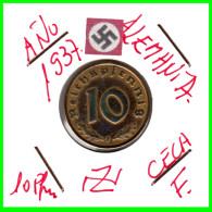 GERMANY - ALEMANIA DEUTFCHES REICH MONEDA DE 0.10 REICHSPFENNIG AÑO 1937 – CECA-F - KM 92 - BRONCE - ESTRIADA - 10 Reichspfennig