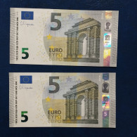 EURO SPAIN 5 V014E5 VC000 LAGARDE UNC, PAIR CORRELATIVE RADAR2 - 5 Euro