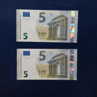 EURO SPAIN 5 V014H6 VC LAGARDE UNC, PAIR CORRELATIVE RADAR2 - 5 Euro