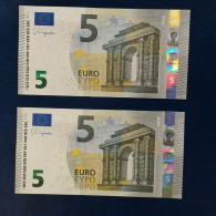 EURO SPAIN 5 V015B1 VC LAGARDE UNC, PAIR CORRELATIVE RADAR2 - 5 Euro