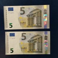 EURO SPAIN 5 V015J2 VC UNC LAGARDE, PAIR CORRELATIVE RADAR2 - 5 Euro