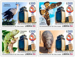Liberia 2023, PAPU, Iguana, Butterfly, Tapir, Bird, 4val - UPU (Union Postale Universelle)