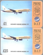 2-CARTES-PREPAYEES-GB-1£/25£-PHONECARD-BOEING 757-MONARCH AIRLINES- TBE - Aviones