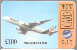 CARTE-PREPAYEE-GB-100£-PHONECARD-AIRBUS A340- TBE - Aviones