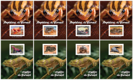 Burundi 2023, Anphibius, Frogs, Turtrle, Snake, Crocodile, 8BF IMPERFORATED - Unused Stamps