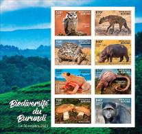 Burundi 2023, Biodiversity, Owl, Jena, Turtle, Hippo, Frog, Mushroom, Monkey, 8val In BF IMPERFORATED - Ungebraucht