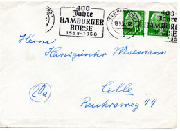60709 - Bund - 1958 - 2@10Pfg Heuss I A Bf HAMBURG - 400 JAHRE HAMBURGER BOERSE ... -> Celle - Briefe U. Dokumente