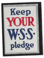 WELDKRIEG WAR WW1 USA PROPAGANDA KEEP YOUR W.S.S PLEDGE War Savings Service. United States. RARE 4 X 6 CM - Erinnofilia