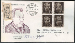 Italy 1966 Benedetto Croce, Philosopher,Historian,Politician, Registered (R No.2317) FDC (**) - 2021-...: Used