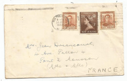 NEW ZEALAND 3D+1/2DX2 LETTRE COVER WANGANNI 1953 TO FRANCE - Cartas & Documentos