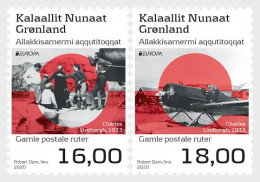 Greenland Grönland Groenland Denmark 2020 Europa CEPT Old Post Routes Airmail Aviation Airplane Set Of 2 Stamps MNH - 2020