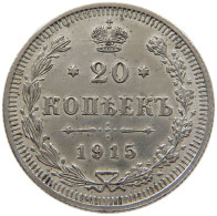 RUSSIA 20 KOPEKS 1915 NIKOLAUS II. (1894-1917) #MA 021090 - Russie