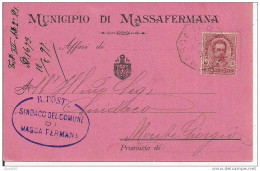 MASSAFERMANA - MUNICIPIO - CARTOLINA  PER MUNICIPIO  MONTE GIORGIO -  1897 - RISPOSTA  DATA DI NASCITA. - Fermo