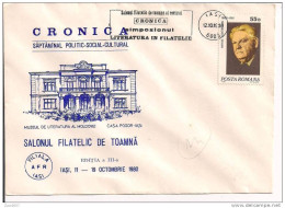 CRONICA, IASI, ,SALONUL FILATELIC  DE TOAMNA, BUSTA VIAGGIATA 1980, - Postmark Collection