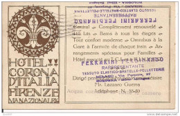 HOTEL CORONA D'ITALIA , FIRENZE, PRESENTAZIONE HOTEL ,SU CARTOLINA  POSTALE, VIAGGIATA  1926, , BOLOGNA/ PIACENZA, - Hotels & Restaurants