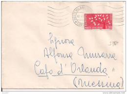 STORIA POSTALE - EUROPA 62, LIRE 30 ,S 947, ISOLATO IN TARIFFA SU LETTERA  VIAGGIATA ,1963, MILANO / MESSINA, - 1962