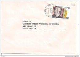 STORIA POSTALE - ROSMINI, LIRE 800 ,S 2306, ISOLATO IN TARIFFA SU LETTERA  VIAGGIATA ,1997, CALCINATO/BRESCIA - Teologi