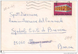 STORIA POSTALE - EUROPA  69 LIRE 50 ,S 1109, ISOLATO IN TARIFFA SU LETTERA VIAGGIATA  1972,  BRESCIA / MOMPIANO - 1960
