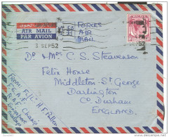 SINGAPORE C 10, LETTERA  1952 PER  ENGLAND, - Singapur (...-1959)