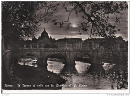 ROMA, TEVERE DI NOTTE, B/N VIAGGIATA 1960, TIMBRO POSTE ROMA TARGHETTA, - Fiume Tevere