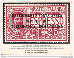 TORINO, CINQUANTENARIO PRIMO FRANCOBOLLO POSTA AEREA, 1917-1967, ANNULLO SPECIALE SU  CARTOLINA DEDICATA, - Poste